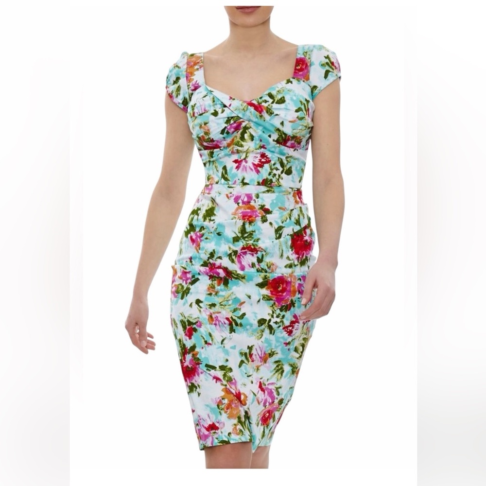 Unique Vintage Stop Staring Floral Cap-Sleeve Sheath Dress pinup 14